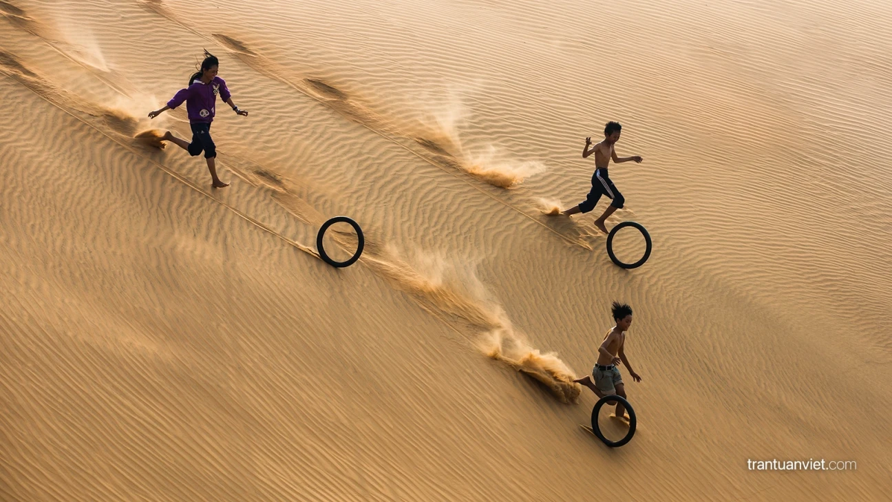 Children On Sand Dunes In Binh Thuan