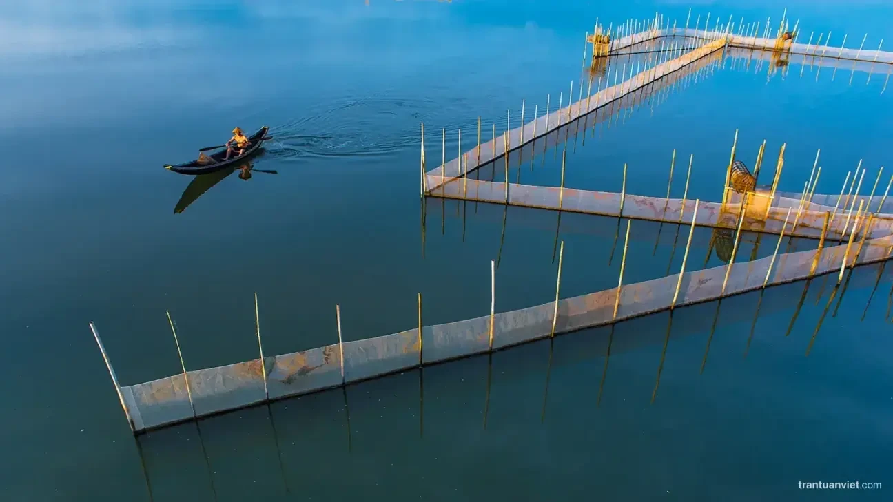 Fisherman in Tam Giang lagoon of Hue