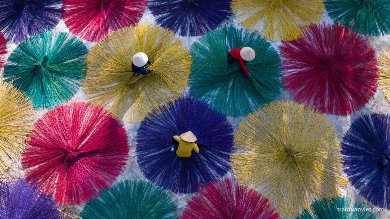 Drying colorful mats in Hoi An